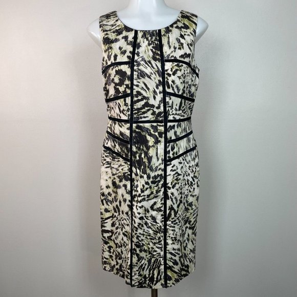 Ann Taylor Dresses & Skirts - Ann Taylor Sheath Dress 2 Animal Print Sleeveless Black Ivory Green Women's